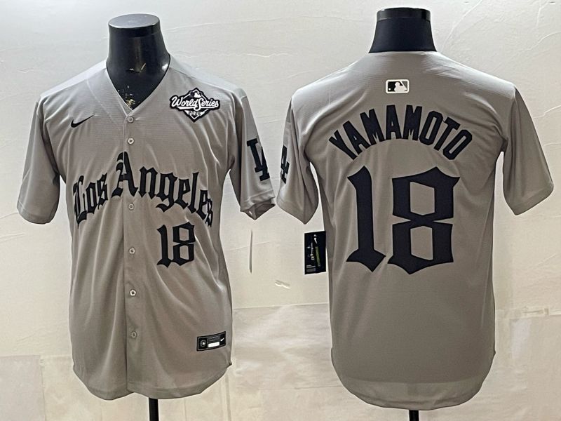 Men 2026 Los Angeles Dodgers #18 Yamamoto Grey Five generations Nike MLB Jersey style 009->los angeles dodgers->MLB Jersey